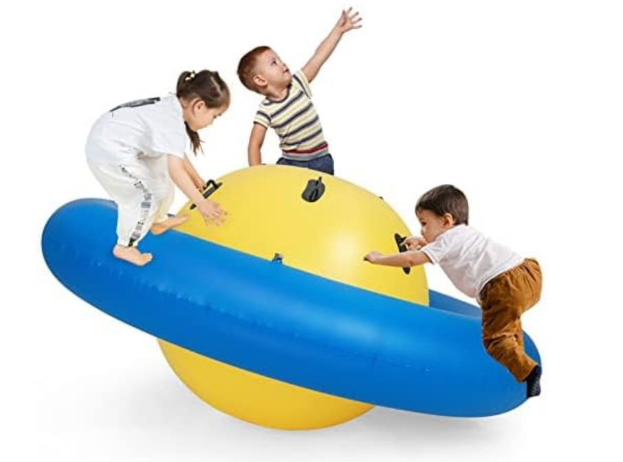 Balancín Inflable para niños de 223 cm con 6 Asas integradas (Amarillo + Azul)
